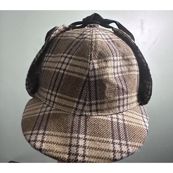 Vtg Christy's London Sherlock Holmes Deerstalker Tweed  Hat Y2k Retro Plaid - Picture 1 of 8